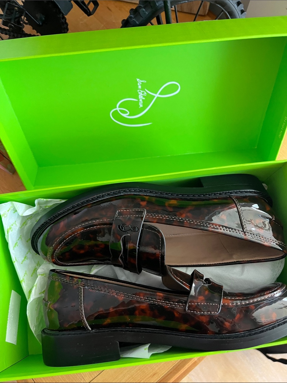 Sam Edelman Tortoiseshell Patent Brown Loafers